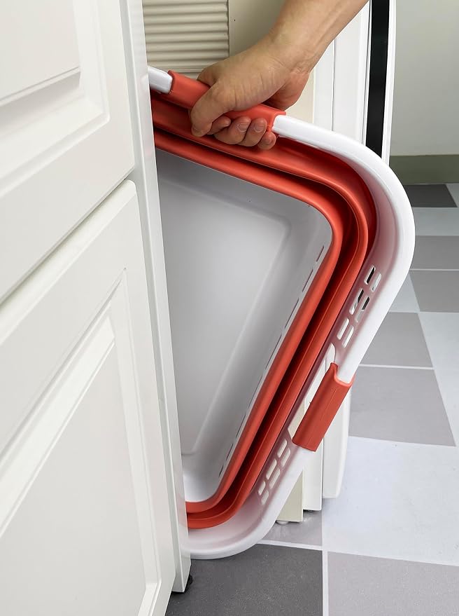 SAMMART Set of 2 Collapsible Plastic Storage Basket - Foldable Pop Up Storage Container - Portable Laundry Organizer - Space Saving Hamper (White/Blush Red, 42L (Style A)) - Image 6