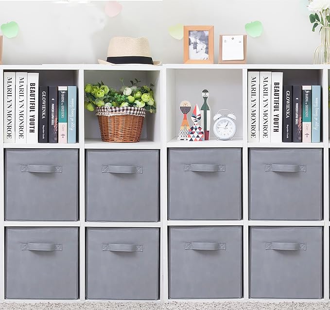 Storage Cubes, 11 Inch Cube Storage Bins, Set of 8, Fabric Foldable Storage Bins With Handles, Closet Storage Organizer Bins, Cubby Clothing Storage Baskets for Shelves, Gray by Unknown