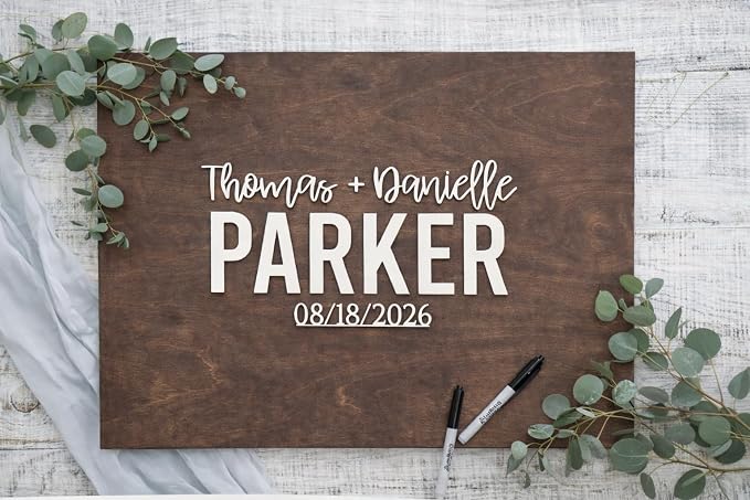 Personalized Last Name Guest Book, Unique Guest Book Sign, Custom Alternative Guest Book, Wooden Guest Book, Wedding Ceremony Guestbook Sign (Design 9) - Image 7