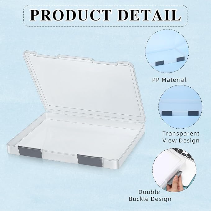 6 Pcs Clear Paper Storage Box,12.4 x 9.84 x 1.18 Inches,Gray | A4 Plastic File Box Document Paper Organizer Storage Board Game Project Cases Containers with Buckle for Craft, Magazine - Image 3