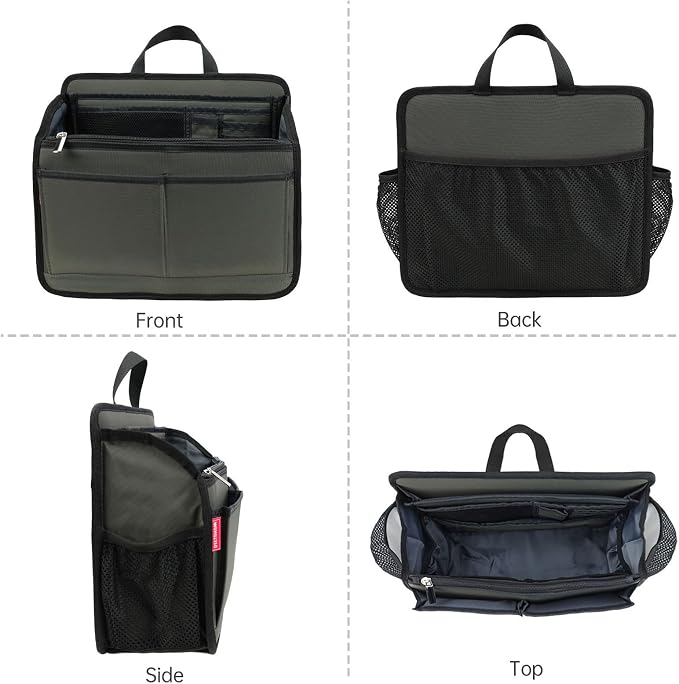 Small Rugged Organizer Insert for Briefcase Tote Shoulder Messenger Bag-19 Pockets,Padded Water-repellent Nylon-Gray - Image 9