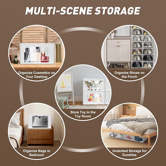 20 Pack Shoe Organizer for Entryway Closet, Clear Plastic | Need Assemble, Shoe Storage Boxes Fit up to Size 11/12 - Image 7