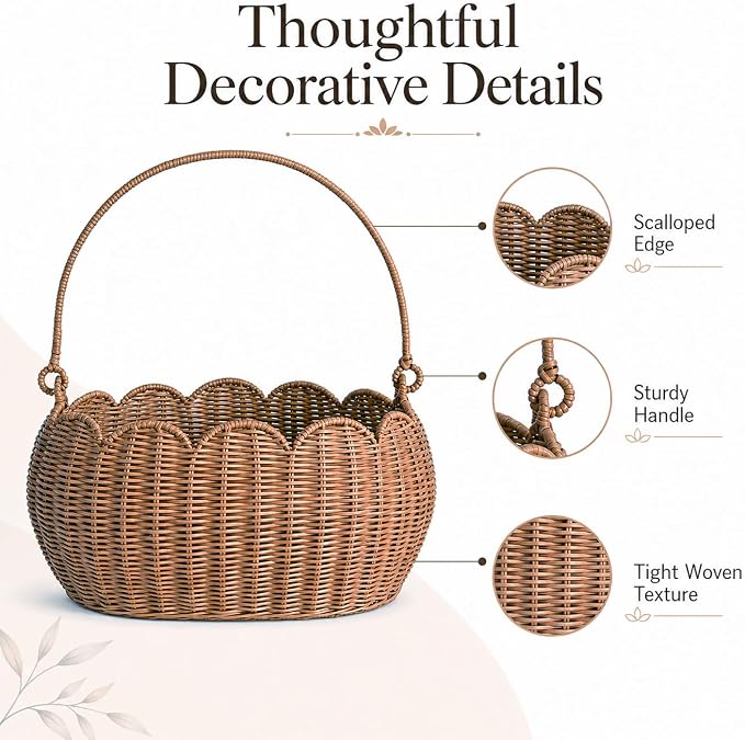 Large Wicker Picnic Basket, Handwoven Garden Harvest Basket for Gathering Vegetables Flowers Fruits, Woven Rattan Style Basket with Handles for Picnic Outdoor Storage Gardening Organization - Image 8