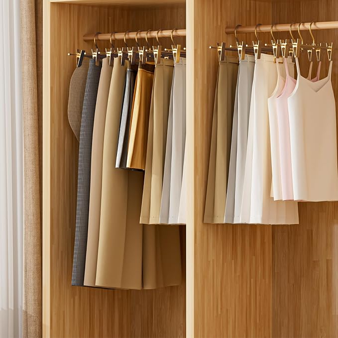 Matte Gold Aluminum Pants Hanger with Adjustable Clips, 20 Pack | Non-Slip, Sturdy Metal, 360° Swivel Hooks, Heavy-Duty & Space-Saving Closet Organizer for Pants, Skirts, Kids & Adults - Image 7