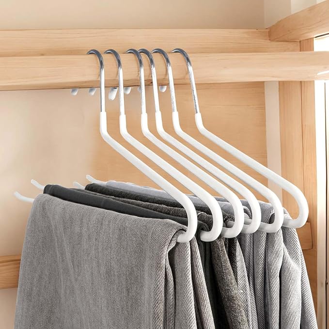 50 Pack Open Ended Pants Hangers with Non Slip Design,Suitable for Trousers,Jeans,Towels for Closet Space Saving,Durable Metal Material with Rubber Coating (White) - Image 7