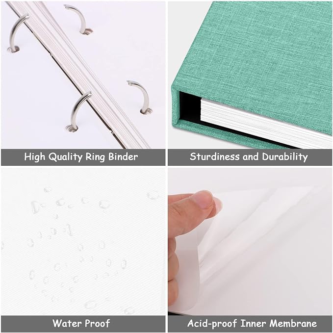 Zesthouse Photo Album Self Adhesive 60 Pages, 3-Ring Scrapbook Albums Holds 3x5 4x6 5x7 6x8 8x10 Photos (Green, 11"x10.6"/White 60 Pages) - Image 5