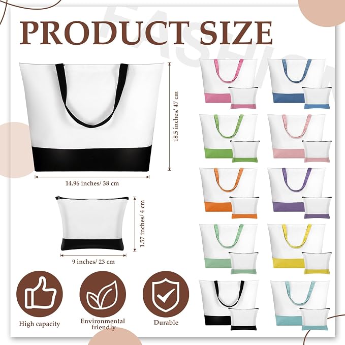Sanwuta 20 Pcs Large Blank Canvas Tote Bags and Makeup Bags Blank Reusable Grocery Luggage Canvas Tote with Handles (Airy Pastel Pack) - Image 3
