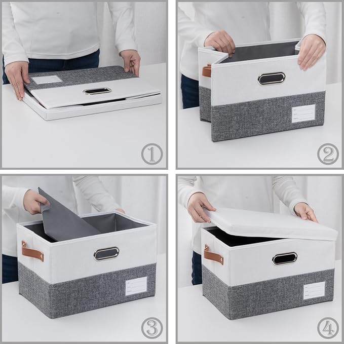 Foldable Storage Bins with Lids [3-Pack] Fabric Collapsible Storage Boxes Baskets Cubes Containers with Handles for Closet Living Room Bedroom (Grey & White 14.9x9.8x9.8'') - Image 5
