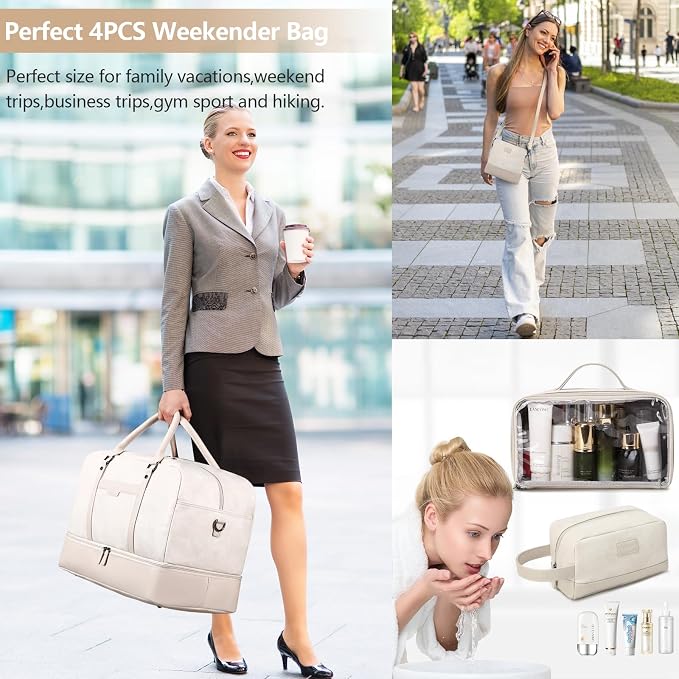 4-in-1 Waterproof Faux Leather Overnight Travel Bag for Women Men | Hospital Gym Weekender Bag Carry On Personal Item Travel Duffel Bags with Shoe Compartment Toiletry Bag Fit 21" Laptop - Image 2