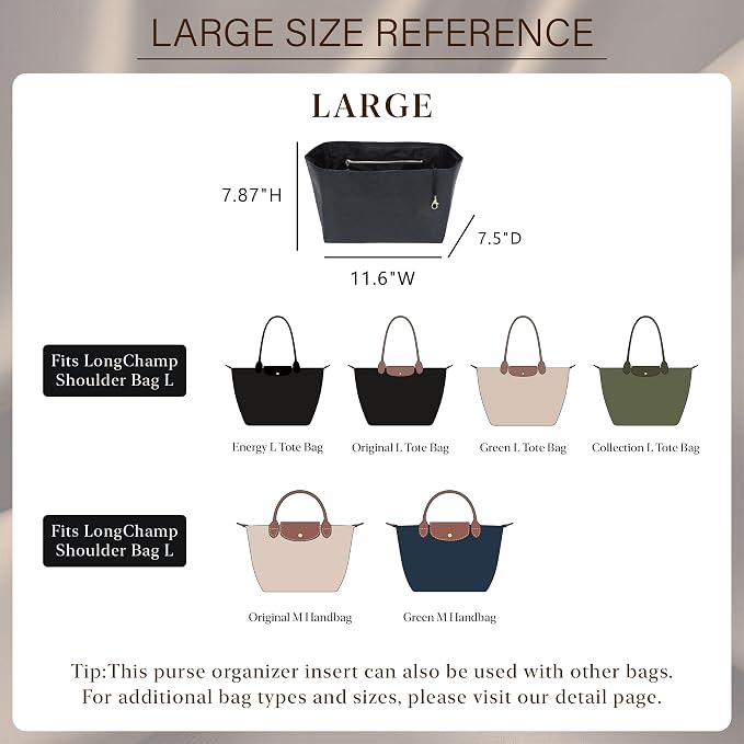 Purse Organizer Insert for Longchamp Le Pliage Large, Black | 6-Compartment Bag Organizer with YKK Zipper Pocket, Cup Holder, Key Chain, Waterproof DupontPaper Lightweight Handbag Shaper - Image 2