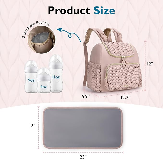 mommore Diaper Bag Backpack, Stylish Mini Travel Bag with Changing Pad | Insulated Pockets & Stroller Straps; small diaper backpack, compact maternity bag for baby essentials, hospital & daily work - Image 7