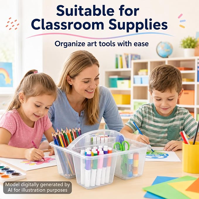 gisgfim 6 Pack Plastic Classroom Caddy with 4-Compartments Plastic Storage Caddies with Handle 4 Compartments Table Caddy Organizer Versatile Table Caddies for Classroom Office, Clear Color - Image 5