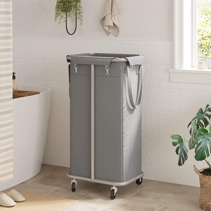 WOWLIVE 100L Rolling Laundry Basket with Wheels, Tall Laundry Hamper | Laundry Cart with Steel Frame and Removable Bag, Foldable Dirty Clothes Hamper for College Dorm, Laundry Storage, Grey - Image 3