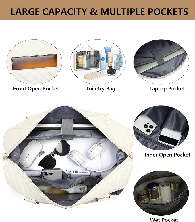 Women Weekender Travel Duffle Bag: Travel Duffel Overnight Bags with Shoe Compartment Large Carry on Tote Bag Toiletry Bag Weekend Yoga Gym Hospital Bags for Labor and Delivery with Wet Pocket Beige - Image 4