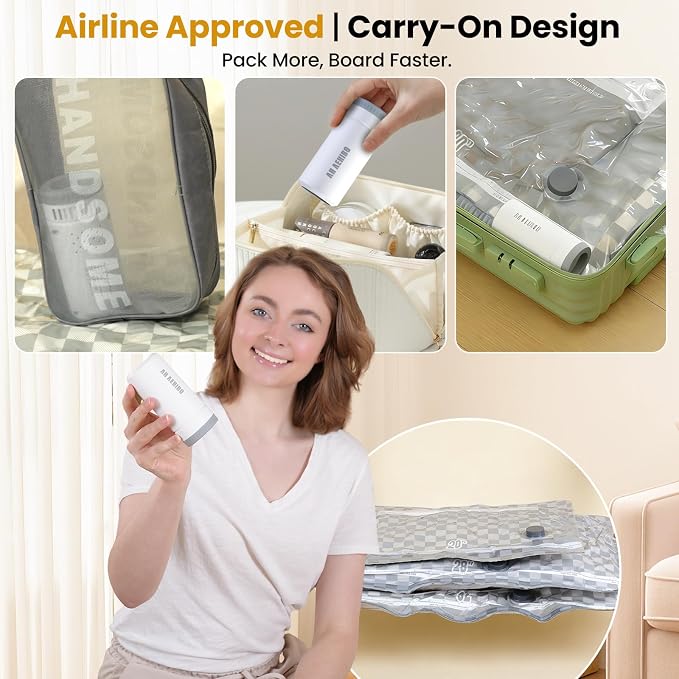 21 Pack Vacuum Storage Bags for Travel with Digital Display Air Pump,Carry-on Packing Bags for Luggage and Suitcase,Space Saver for Clothes - Image 5