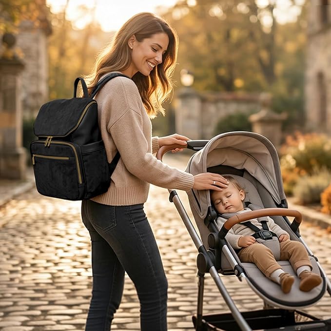miss fong Leather Diaper Bag Backpack Suede Baby Backpack with Changing Pad | 14Pockets Convertible Mommy Diaper Backpack for Mom Waterproof Wet Pocket,Insulated Pockets,Stroller Straps Luggage Sleeve - Image 8