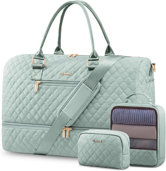 LOVEVOOK Travel Duffle Bag for Women, Weekender Overnight Bag with Shoe Compartment, Carry on Bag with Toiletry Bag, Gym Duffel Bag with Wet Pocket, Hospital Bags for Labor and Delivery 3 Pcs Set by LOVEVOOK