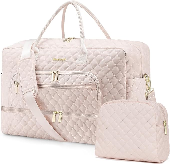 Large Travel Duffle Bags for Women: Weekender Bag with Shoe Compartment | Carry On Bag with Wet Toiletry Pocket & Wet Pocket for Overnight, Weekend, Hospital, Yoga, Business Trips, Sport, Gym, Beige by LUOCIP