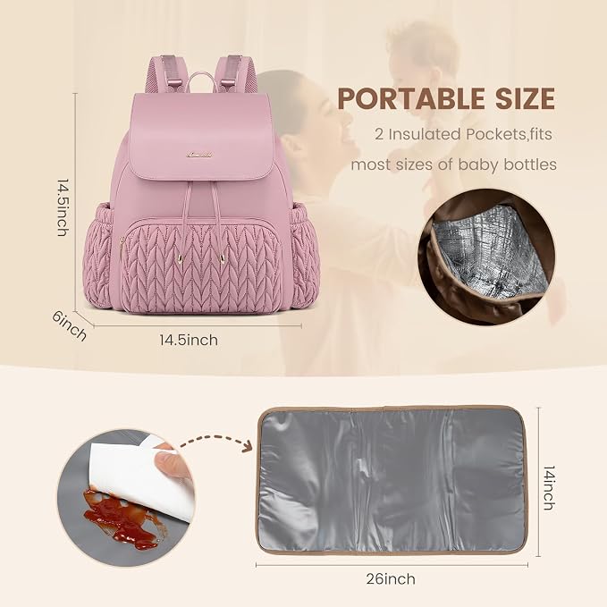LOVEVOOK Diaper Bag Backpack, Small Baby Bag, Cute Baby Diaper Bag, Stylish Water-Resistant Travel Baby Bag for Mom, Baby Backpack with Changing Pad, Stroller Straps-Pink - Image 5