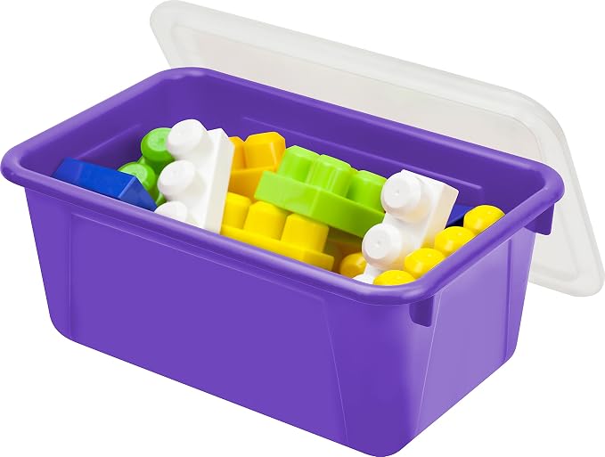 Storex Small Cubby Bins – Plastic Storage Containers for Classroom with Non-Snap Lid, 12.2 x 7.8 x 5.1 inches, Purple, 5-Pack (62411A05C) - Image 7