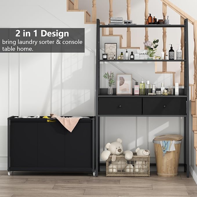 STIKELY Laundry Hamper Laundry Basket with 3 Section Pull-Out Rolling Bags & 2-Tier Storage Shelf, Laundry Sorter for Organization and Storage with 2 Drawers for Laundry Room, Bathroom - Image 3