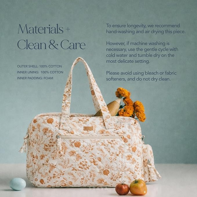 Staya Hospital Bag for Labor & Delivery - Quilted Weekender Bag for Women | Soft cotton quilted duffle, carry-on size, overnight & weekender bag, roomy with pockets, shoulder strap included - Image 8