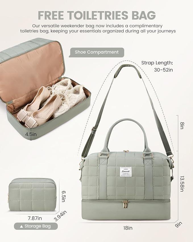 LOVEVOOK Travel Duffle Bag, Puffer Weekender Bags for Women with Shoe Compartment, Carry On Overnight Bag, Hospital Bag for Labor and Delivery, Gym Duffel Bag with Wet Pocket, 2Pcs Set - Image 2