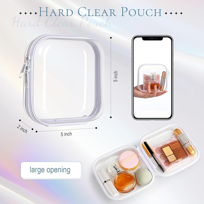 Sanwuta 6 Clear Hard Zipper Case,White,5 X 5 X 2 Inch | Pencil Case Pouches ,Makeup Bag,Plastic Toiletry Diaper Bag ,Travel Toy Storage,Waterproof Organizer Bins - Image 2