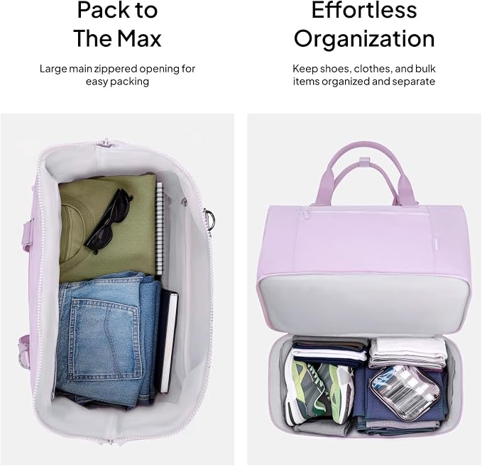 Travel Duffle Bag for Women, 40L Weekender Bags Airline Approved Carry On with Shoe Compartment & Waterproof Wet Pocket, Durable Nylon Weekender Overnight Bag for Travel, Gym, Business Trip, Purple - Image 4