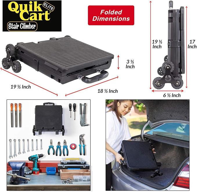 dbest Products Quik Cart Elite Stair Climber Rolling Crate - Black | Collapsible, with Wheels, 120 lbs Capacity, Heavy Duty, Telescoping Handle, Folding Utility Cart with Seat - Image 6
