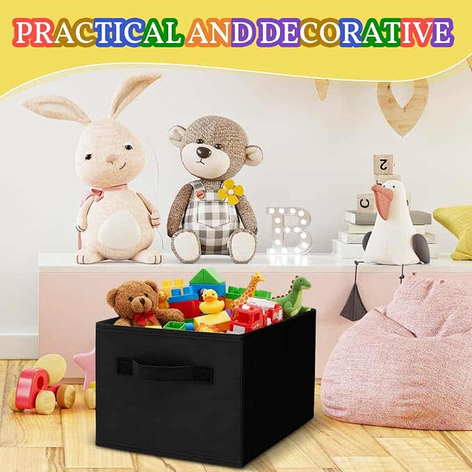Yinder 4 Pcs Cube Storage Bin Black 14''x10''x8'' Storage Bins for Kids Classroom Decor Colorful Bins Foldable Baskets for Playroom Nursery Organizer Fabric Boxes - Image 7