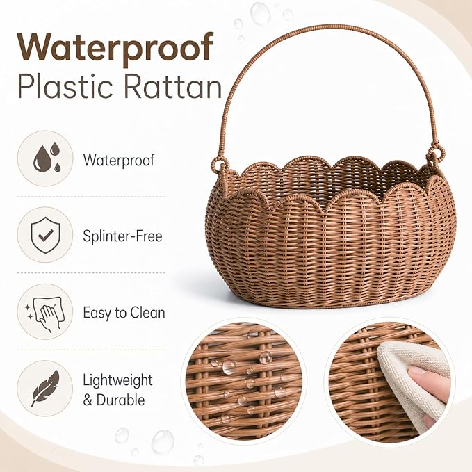 Large Wicker Picnic Basket, Handwoven Garden Harvest Basket for Gathering Vegetables Flowers Fruits, Woven Rattan Style Basket with Handles for Picnic Outdoor Storage Gardening Organization - Image 7