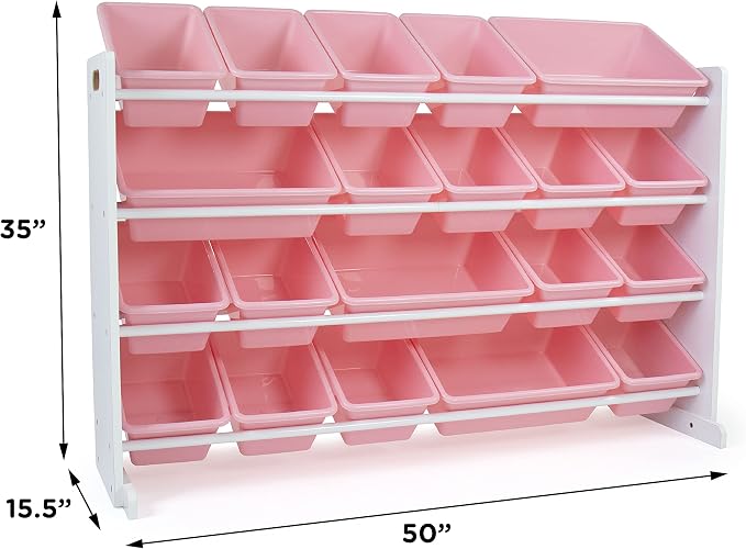 Humble Crew Kids Toy Organizer with 20 Bins, 4 Tier Storage for Playroom | Sturdy wood and steel toddler shelf, removable BPA-free containers, wall anchor anti-tip safety kit for bedroom or classroom - Image 3