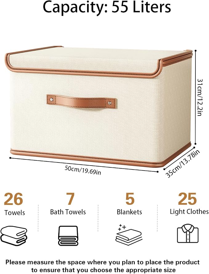 Tuza 4 Pack Storage Bins with Lids, Collapsible Closet Organizer Container, Fabric Organizer Box with Handles, Decorative Storage Boxes with Lids for Organizing Clothes, Blanket, White, Extra Large - Image 2