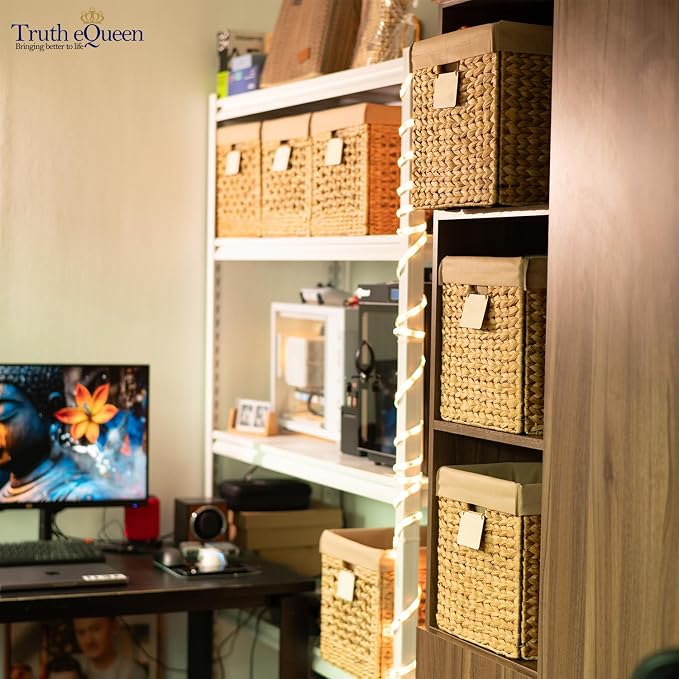 Water Hyacinth Storage Baskets For Organizing, Wicker Baskets For Storage Cube Organizer, Rattan Basket Set, Woven Basket Organizer, Canastas Para Organizar, Cube Shelf, Cubes Bins 12x12 In, 4 Psc - Image 6