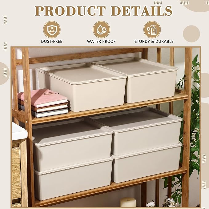 6 Pcs Plastic Storage Bins with Lids Stackable Storage Containers Durable Box Baskets for Organizing Shelves Playroom Classroom Office (Large,White) - Image 3