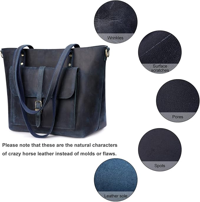 S-ZONE Women Vintage Genuine Leather Tote Bag Large Shoulder Purse Work | 14" Padded Laptop Compartment, Detachable Long Strap, Luggage Strap, Multi Pockets, Travel Everyday - Image 7