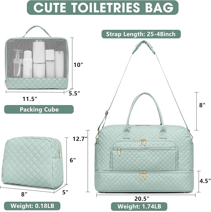 Large Women Travel Duffle Bag, Weekender Bags for Women with Shoe Compartment, Carry on Overnight Bag with Toiletry Bag, Gym Duffel Bag with Wet Pocket, Hospital Bags for Labor and Delivery 3 PCS Set - Image 3