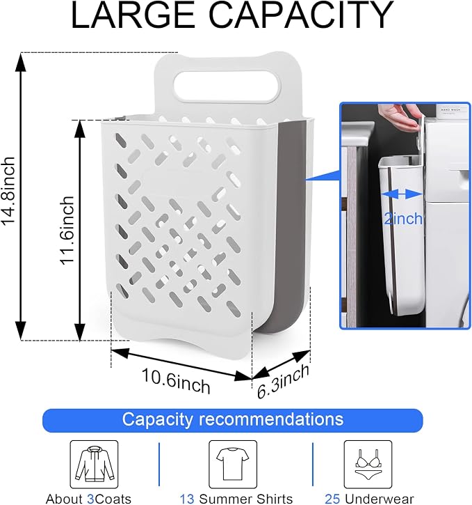 Laundry Basket Hamper,Hanging Wall Collapsible Laundry with Handle,Space-Saving Foldable Storage Dirty Washer Organizer Bin Multi-function Container Waterproof Durable,Set of 2(XL&M) - Image 3