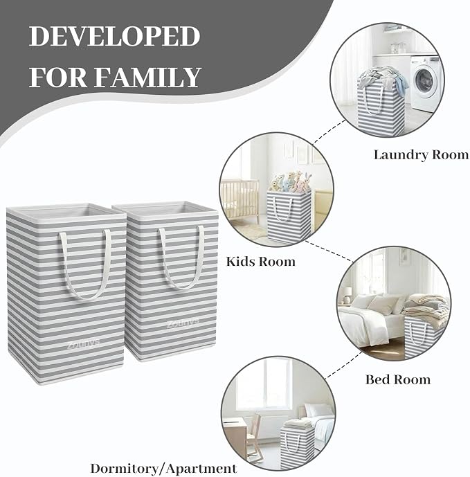 6Pack Waterproof Large Laundry Hamper Collapsible Laundry Baskets, Freestanding Laundry Hampers Dirty Clothes Hamper with Reinforced Handles in Laundry Room, Bathroom, Bedroom (75Lx6, White) - Image 5