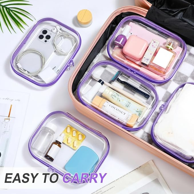 Sanwuta 6 Clear Hard Zipper Case,Purple,7.87 X 5.9 X 2 Inch | Pencil Case Pouches ,Makeup Bag,Plastic Toiletry Diaper Bag ,Travel Toy Storage,Waterproof Organizer Bins - Image 5