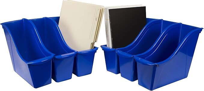 Storex Small Book Bin, Linking Storage Bin, Dry Erase Surface, 11.75" x 8.5" x 4.5" STEM Blue 6-Pack by Storex