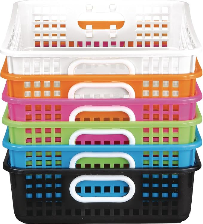 Really Good Stuff Small Desktop Paper Storage Baskets, 14" x 10" x 3.25" | 6-Pack, Neon Group Colors, Mesh Baskets for Classroom or Home, Secure Papers Crease-Free - Image 3