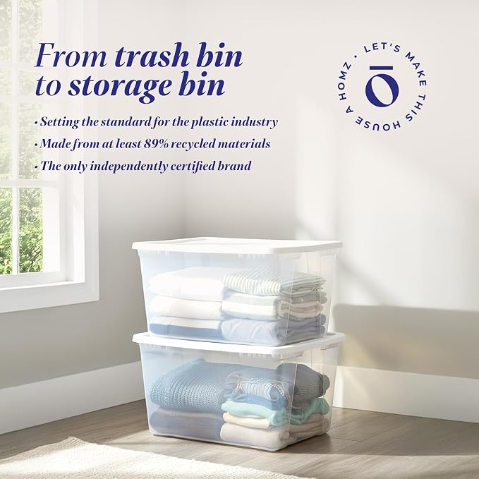 HOMZ 2-Pack Snaplock, Large Clear Plastic Storage Organizer Bins w/Lids, 56 Quart, White - Stackable Container Boxes for Bedroom, Bathroom, Garage, and Office Organization - Image 8