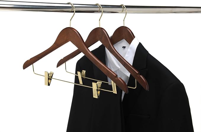 Quality Hangers Quality Wooden Skirt Hangers with Clips 80-Pack Walnut Pants Adjustable Gold Metal Clips, Swivel Hook, Coat, Jacket, Blouse Suit (Walnut - 80) 17.5'' inch - Image 5