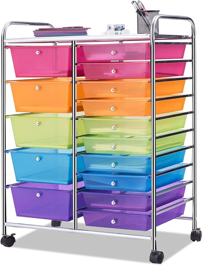 Giantex 15 Drawer Rolling Storage Cart Tools Scrapbook Paper Office School Organizer, Multicolor by Giantex