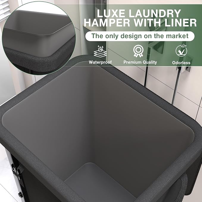 Laundry Basket with Lid,150L Rolling Laundry Hamper with Wheels Black | Dirty Clothes Hamper with Metal Frame and Removable Bag Design,Large Rolling Hampers for Laundry Room, Bedroom,Dorm - Image 3
