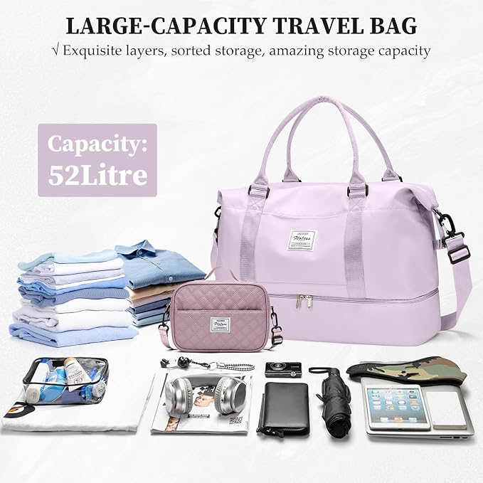 Weekender Bags for Women,Personal Item Travel Bag with Shoes Compartment | Overnight Travel Duffel Bag with Grid Toiletry Bag,Carry-On Bag,Extra Large - Image 3