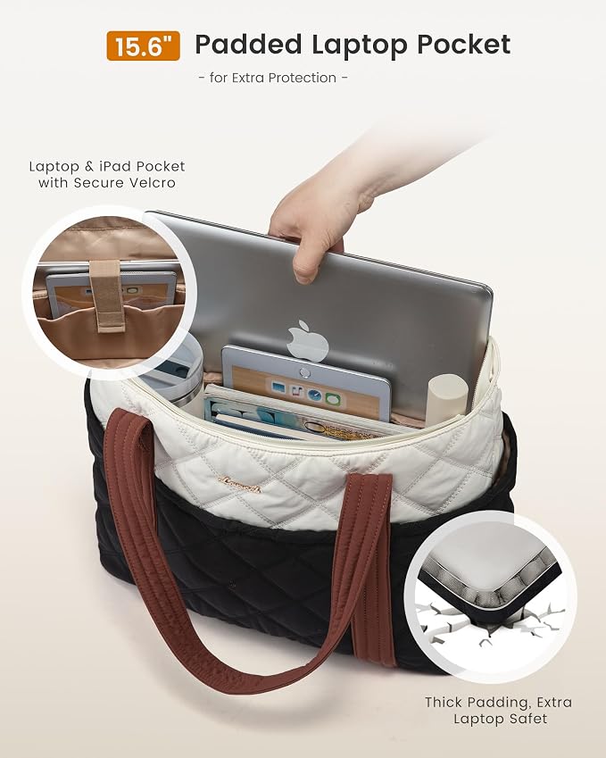 LOVEVOOK Puffer Tote Bag for Women, Puffy Work Handbag with Cup Holder, Travel Carry On Bag with Zipper for Teacher Nurse Gym - Image 7