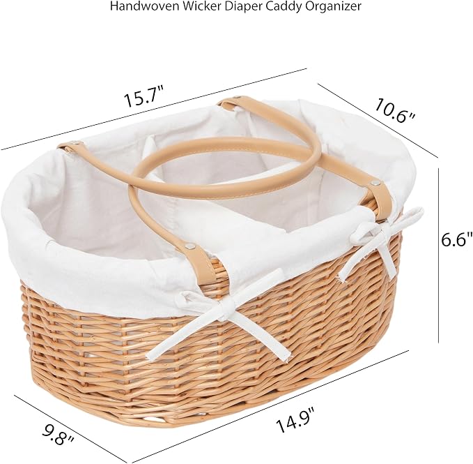 Wicker Diaper Caddy basket,Woven Baby Organizer for Nursery | Detachable Lining basket with PU Handles - Natural Woven Caddy for Newborn Bath, Closet & Registry Gifts - Image 6